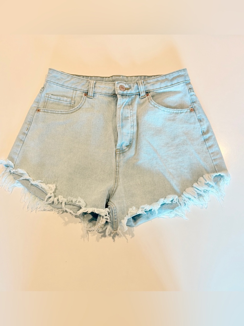 wild fable Light Blue High-Rise Distressed Denim Shorts